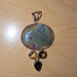 Sterling Silver Agate & Brown Topaz Citrine Necklace Pendant